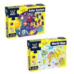 Webby Combo of Amazing Solar System and World Map Jigsaw Floor Puzzle | 60 Pcs with 4 Double Sided Flashcards with Each Puzzle (Set of 2)