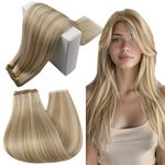 RUNATURE Human Hair Weft Extensions Blonde Highlight Ash Blonde Sew in Weft Hair Extensions Real Human Hair Blonde Weave Hair Weft Extensions 12 Inch 70 Gram