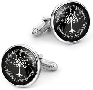 Kooer Gemelos para hombre, gemelos de árbol blanco, para boda, árbol de la vida, regalo para hombres, padre, padre, marido, M Talla, Acero inoxidable, vidrio