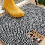 GORILLA GRIP Absorbent Soak Stopper Doormat, Rubber Backing Welcome Mat, Muddy Dog Paws Dirt, Washable Quick Dry Microfiber Chenille Floor Interior Door Mats, Home Décor, 30x20 in Gray