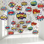 30 Pieces Hero Themed Party Decorations, Fun Hero Theme Party Sign Cutouts Foil Ceiling Hanging Swirls Streamers for Kids Adults Hero Birthday Celebrating Party Baby Shower Supplies (Vintage)