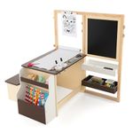 COSTWAY Kids Art Table and Chair, Children Activity Table with Double-Sided Easel, Paper Roll, Storage Trays, Bookshelf, Toddler Educational Toys Gift for 3 + Years Old (Coffee)