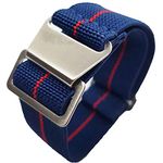 Max French Marine Nationale Elastic Nylon Navy Divers Parachute Watch Straps 20mm 22mm Military Bands (22mm, Navy Blue/Red)