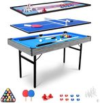 HLC 5-in-1 Multi-Sports Game Table,5FT Folding Combo Pool/Snooker Multi Sports Game - Billiard Table, Hockey Table, Table Tennis Table, Shuffle board and Bowling, For Kids and Adults