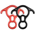 TRIWONDER 50KN Rock Climbing Figure 8 Descender Rescue Belay Device Stop Descender and Carabiner Rock Rappelling Gear (Black + Red)