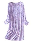 PNAEONG Women's Cotton Sleepwear Long Sleeves Nightgown Print Tee Sleep Dress, Long Purple, Medium