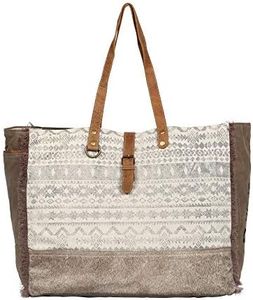 Myra Bag Offhand Upcycled Canvas & Cowhide Leather Weekender Bag S-1275