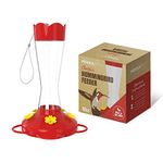 MEKKAPRO Outdoor Hummingbird Feeder Made from Glass, Hanging 5 Nectar Feeding Stations, Bright Red, Backyard Feeder (10 Ounce)