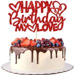 Gyufise 1Pc Red Happy Birthday My Love Cake Topper My Love Birthday Cake Decoration with Heart for Wife Husband Children or Parent Party Decoration Supplies