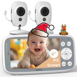 Boifun Video Baby Monitor with 2 Cameras, 720P IPS Screen, Invisible Infrared Night Vision, VOX Mode, No WiFi, Two-way Talk, Temperature Sensor, Lullabies, 4-inch, for Twins Two Children, Dual Cameras