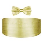 PELUCHE Men's Satin The Cerulean Cummerband and Bow Tie Set (Light Golden, Free Size)