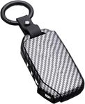 Contacts Key Fob Cover Case for Kia Seltos Sonet Carens Carnival 4 Buttons Keyless Entry Remote Case Holder ABS Carbon Fiber Pattern With Leather Strap (Carbon Black)