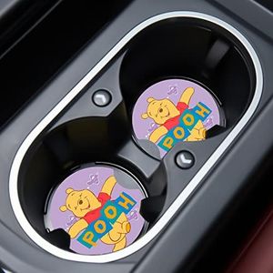 Car Cupholder Coaster Absorbent 2 Pack Cute Cheerful Bear Design Rubber New Automotive Cup Holder Decal Decor Accessories for Women Men BD360