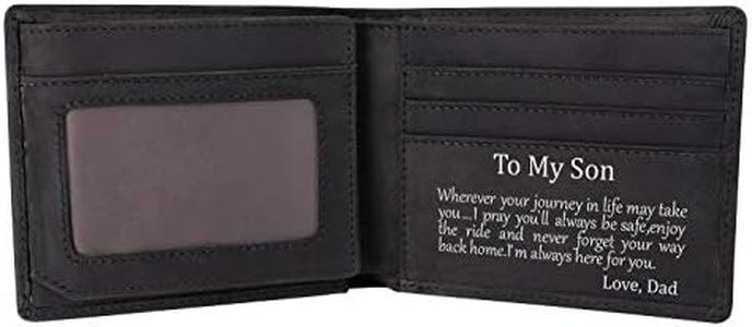 Personalized Leather Wallets for Son - RFID Blocking Bifold Flip ID Wallets and Gift Box (Black-for Son from Dad)