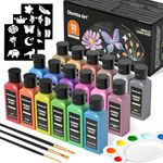 Shuttle Art Metallic Fabric Paint, 18 Metallic Colors Permanent Soft Fabric Paint in Bottles (60ml/2oz) with Brush and Stencils, Non-Toxic Textile Paint for T-shirts, Shoes, Jeans, Bags & DIY Projects