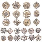 24 Pcs Crystal Rhinestone Brooches for Women Crafts DIY Flower Brooches for Wedding Bridal Party Decor Collar Pins Bouquet Broaches Kit Set