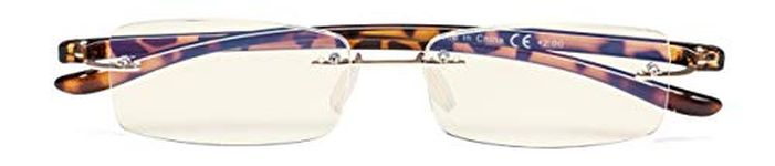 CessBlu Computer Reading Glasses for Men Women Blue Light Filter Anti Glare UV Ray Protection Rimless Reader Eyeglasses (Tortoise Arm)+1.75