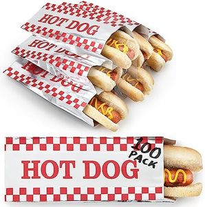 Stock Your Home Hot Dog Wrappers Foil Laminated Paper (100 Pack) Grease Resistant Red Checkered Hot Dog Sleeves Foil, Bulk Hot Dog Bags for Carnival Themed Party, Food Cart, Concession Stand