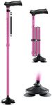 HONEYBULL Walking Cane for Men & Women - Foldable, Adjustable, Collapsible, Free Standing Cane, Pivot Tip, Heavy Duty, with Travel Bag | Walking Sticks, Folding Canes for Seniors & Adults [Pink]