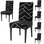 Hokipo Stretchable Dining Table Chair Cover Set Of 6 Seat Protector Slipcovers (Ar-4103-S7*6) - Polyester Blend, Black