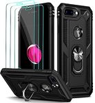 ivoler Case for iPhone 8 Plus/iPhone 7 Plus/iPhone 6s Plus / 6 Plus + [3x Tempered Glass Screen Protector], Military Grade Shockproof Protective Case Cover with Rotatable Ring Kickstand, Black