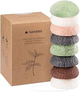 Navaris Konjac Sponges - Set of 8 - Facial & Body Natural Konjac Sponge Puffs - Exfoliating & Cleansing Face & Skin Sponges for Bath & Shower - 8-Pack