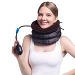 Dimore Inflatable Neck Brace Pillow Cervical Neck Traction Device Adjustable Neck Stretcher,Ideal for Spine Alignment and Chronic Neck Pain Relief. (BROWN)