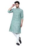 Latest Chikan Men's Cotton Regular Textured Long Kurta Full Sleeves - Casual Ethnic Wear LC33_LK_DBLNG_Ogr-38 Green