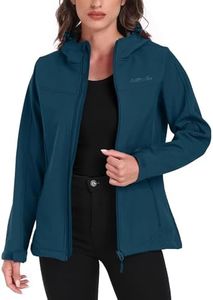 USHARESPORTS Women's Softshell Jacket Lightweight Fleece Lined Waterproof Coats Rain Jacket with Hood for Outdoor Hiking DARK CYAN XXL