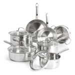 T-fal Stainless Steel Cookware Set, 11 Piece, Induction Cookware, Oven Safe to 500°F, Kitchen Cooking Set w/Fry Pans, Pots and Pans, Dutch Oven, Saucepans, Kitchen Essentials, Silver