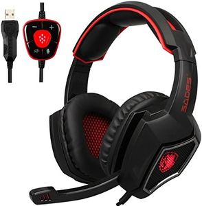 Yanni 2016 Sades SPIRITWOLF USB Version PC Computer Over Ear Stereo Gaming Headset, 7.1 Surround Sound Headphone with Mic, Noise Reduction, Volume Control, LED(Black Red)