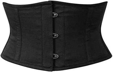 Womens Waist Trainer Cincher Heavy Duty Steel Boned Underbust Waspie Cotton Corset, Black, X-Small