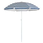 Harbour Housewares Blue Stripe Metal Beach Parasol Sun Shade - 1.74 x 1.93m Portable Steel Frame Umbrella UPF50+ Protection