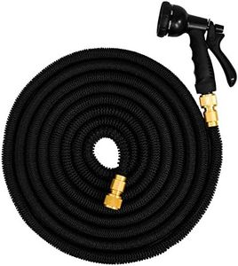 EYEPOWER dehnbarer Gartenschlauch 5-15m Doppelter Latexkern 3-Fach verstärkt Messing Verbinder Handbrause Schwarz