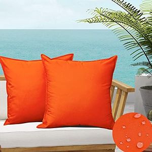 SOFJAGETQ Pack of 2 Orange Outdoor Waterproof Pillow Covers Summer Water-Resistant Decorative Outdoor Throw Pillow Cushion Case Pillow Shell for Patio Couch, Tent, Swing (18x18 Inches)