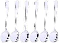 Qinglele 304 Stainless Steel Round Soup Spoons Set Of 6, Dinner Spoon, 7.4 inches, 6 Pcs Spoon (6 Pcs, 1)