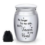 HOTOP Stainless Steel Urn, Silver 1.57x1.18x1.18 inches, 1.55 cubic inches, Threaded Opening, for Human or Pet Ashes - No Longer By My Side, But Forever In My Heart