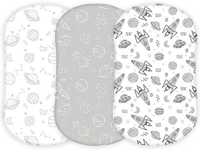 TansyPanda Bassinet Sheets for Halo Bassinest Swivel, Flex, Glide, Premiere and Luxe Series Sleeper, Pack of 3, 33 X 17 Inch, Ultra Soft and Snug Fit, Unisex Boys Girls, Gray White (Space Rockets)