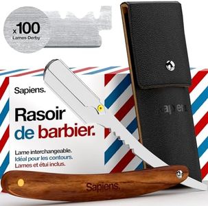 Sapiens Barbershop Rasoir Barbe Homme - Rasoir Coupe Choux Barbe + 100 Lames de Rasoir + Pochette de Transport 1 An de Rasage - Rasoir de Barbier à Lame Interchangeable - Wooden Straight Razor