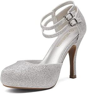 DREAM PAIRS Office-02 Women's Classy Mary Jane Double Ankle Strap Almond Toe High Heel Pumps,Size 9.5,Silver,OFFICE-02
