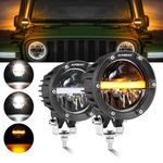 Auxbeam 4 Inch Round LED Offroad Lights 2PCS, 110W Round LED Pods Auxiliary Driving Light with Amber DRL Design, LED Light Bar Round Fog Light Wiring Harness for Truck Pickup SUV ATV UTV