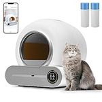 Angel Shield Self Cleaning Cat Litter Tray Automatic Smart Litter Box Self Cleaning Large with App Control Oled Display 65L Extra-Large Capacity Odor Removal for Multiple Cats