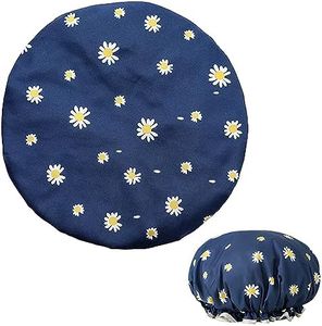 Cuffia da doccia per donna, cuffie da doccia impermeabili a doppio strato con motivo floreale unico Cuffia da doccia riutilizzabile per capelli lunghi e corti ricci (blu)