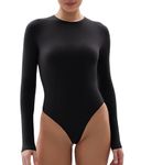 YIANNA Long Sleeve Bodysuit for Women Body-Hugging Leotard Skin-friendly Thong Body Suit Super Stretch Tops Black 5242 2XL