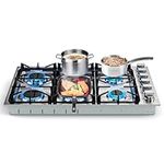 SIMOE Gas Cooktop 36 Inch, Total 72,000 BTU Bulit-in Gas Stove with 6 Sealed Burners, Stainless Steel, NG/LPG Convertible, 120V, Reversible Cast Iron Grill/Griddle