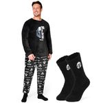 Disney The Mandalorian Mens Pyjamas Set with Fluffy Socks - Fleece Long PJs Lounge Set for Men Teenagers Gifts for Him (Black, M)