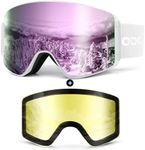Odoland Ski Goggles Set with Detachable Magnetic Lens, Frameless Interchangeable Lens for Cloudy or Sunny, Anti-Fog UV Protection Men Women Snow Goggles for Skating Skiing and Snowboard
