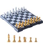 KOKOSUN Chess Board Set, Magnetic Travel Folding Chess Board Game -24 Centimeters, Educational Toys/Gift for Kids and Adults (Gold Pieces Chess Set)