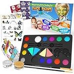 Desire Deluxe Face Paints for Children Halloween Make Up Set for Boys Girls Toy Body Painting - Christmas Present Palette Kit Including Glitter, Stencil, Tattoo for Kids - Unique Gift