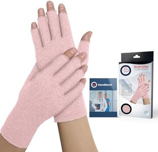 Doctor Developed Arthritis Gloves w/Doctor Handbook - Cotton Compression Gloves for Arthritis for Women & Men - Open-Finger Rheumatoid Arthritis Gloves for Pain Relief (Pink, S)